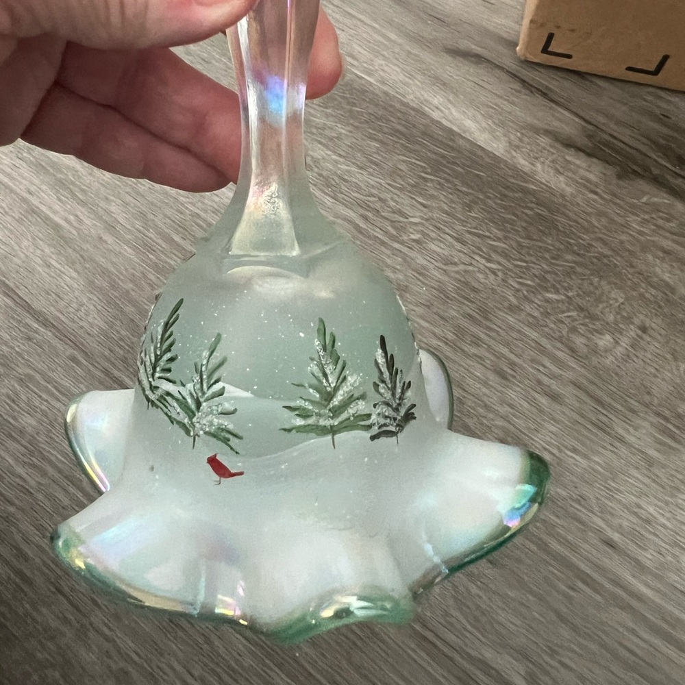 Fenton Glass Bell with Green Fern Design - Picture 15 of 16